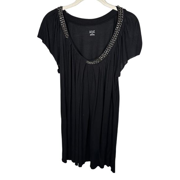 A.n.a Black Chain Link Scoop Neck Short Sleeve Blouse Women's Medium - Picture 1 of 6